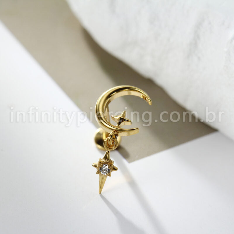 Piercing Labret Titânio Lua/Estrela