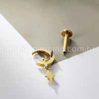Piercing Labret Titânio Lua Pingente Estrela