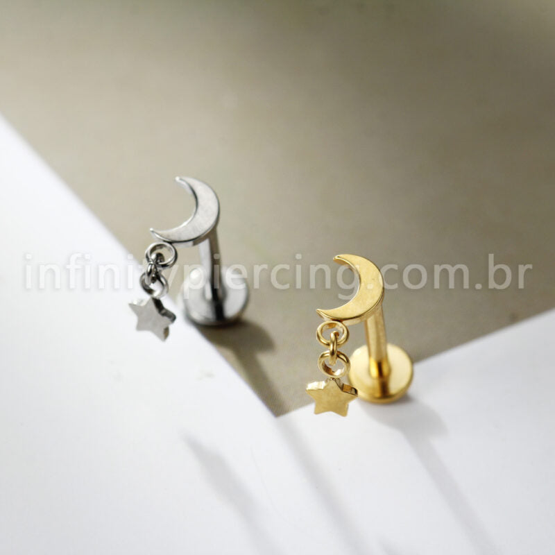 Piercing Labret Titânio Lua Pingente Estrela