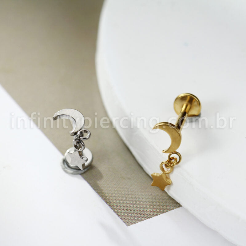 Piercing Labret Titânio Lua Pingente Estrela