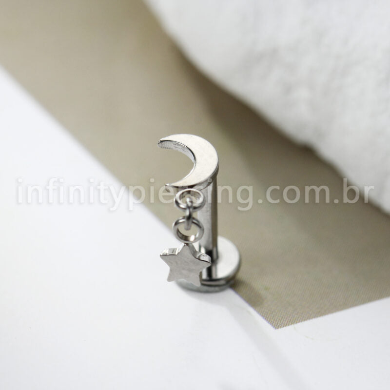 Piercing Labret Titânio Lua Pingente Estrela