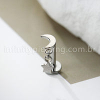 Piercing Labret Titânio Lua Pingente Estrela