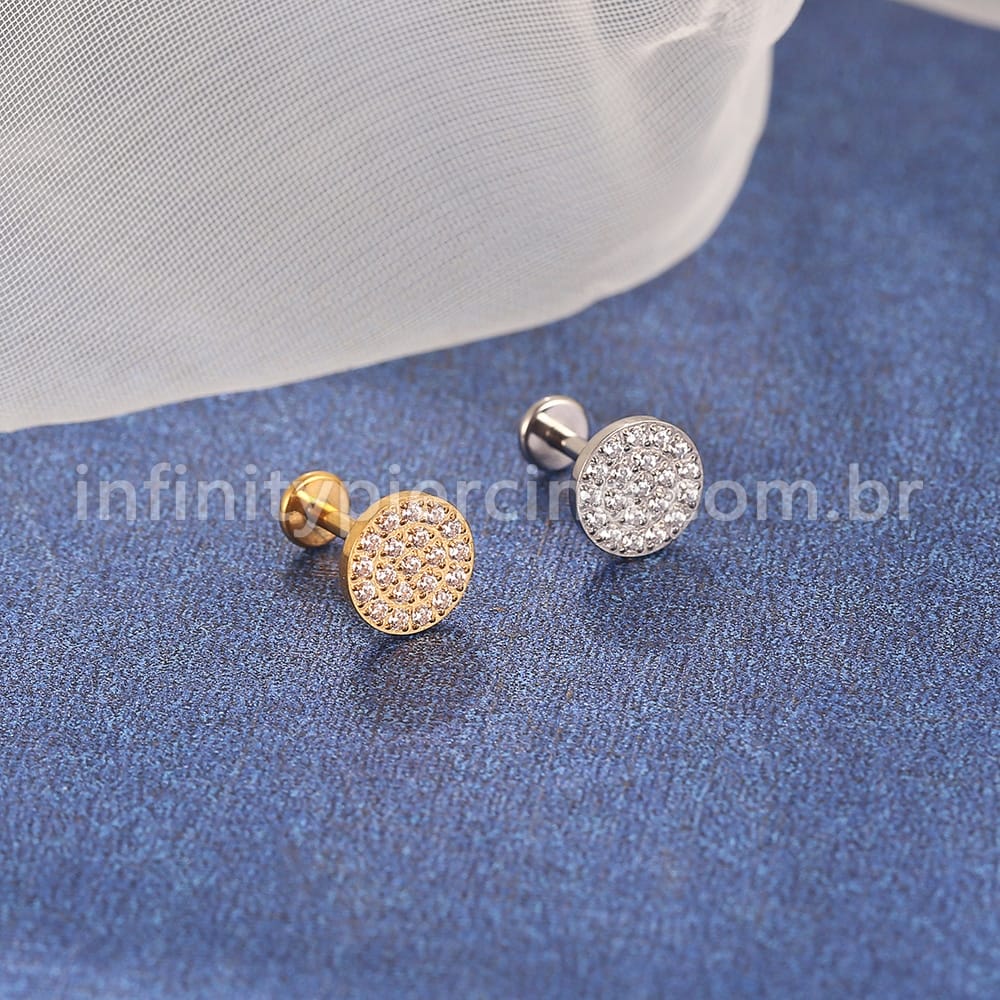 Piercing Labrte Titânio Redondo Zircônia