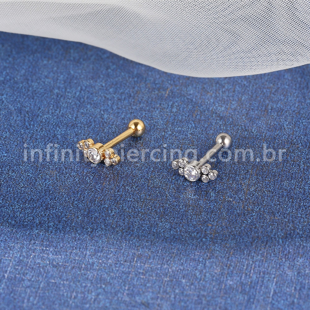 Piercing Minibarbell Aço Cirúrgico 7 Zircônias Cravada