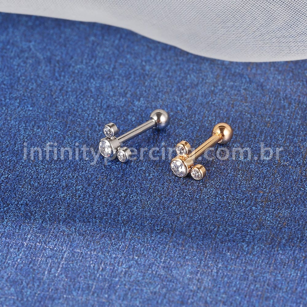 Piercing Minibarbell Aço Cirúrgico Trio Zircônia Cravada
