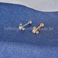 Piercing Minibarbell Aço Cirúrgico Trio Zircônia Cravada