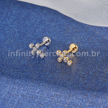 Piercing Labret Aço Cirúrgico Cruz Zircônia Cravada