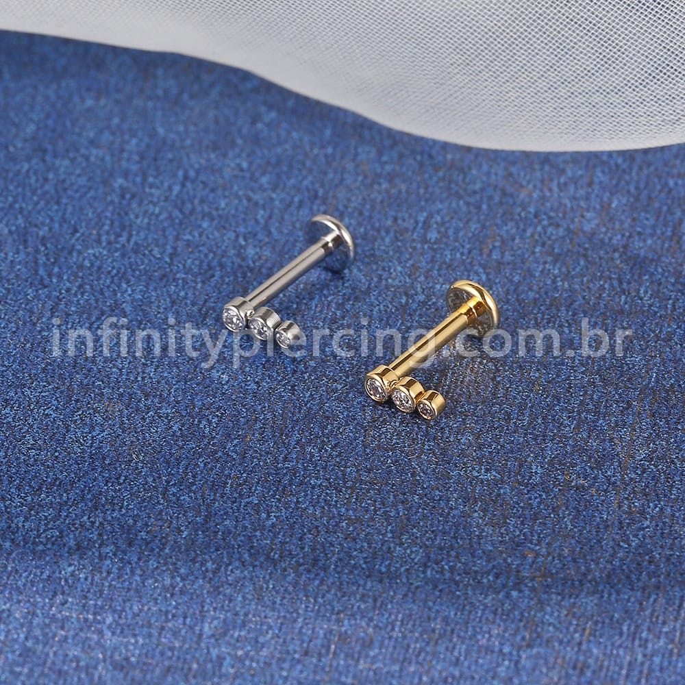 Piercing Labret Aço Cirúrgico Trio Zircônia