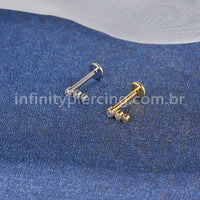 Piercing Labret Aço Cirúrgico Trio Zircônia