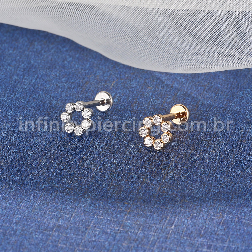 Piercing Labret Aço Cirúrgico Redondo 8 Zircônia