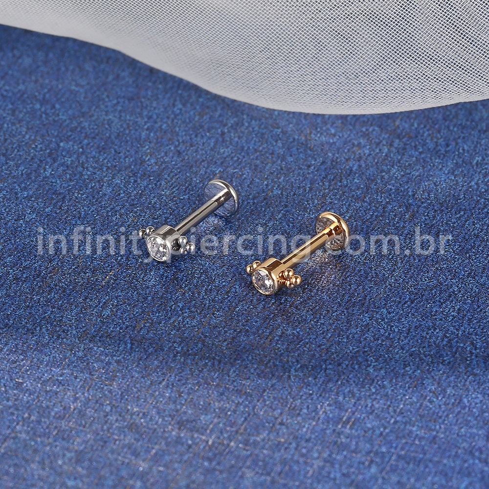 Piercing Labret Aço Cirúrgico Indiano Zircônia