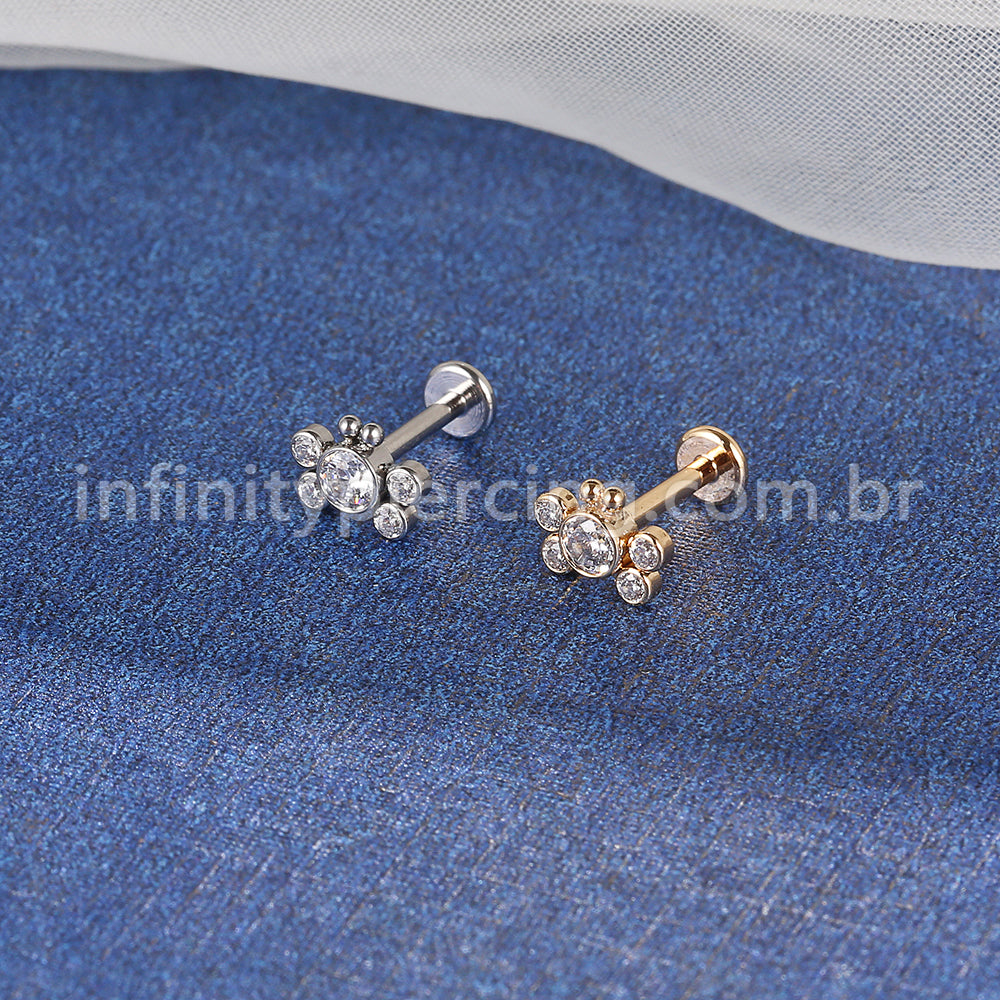 Piercing Labret Aço Cirúrgico Borboleta Zircônia Cravada