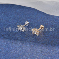 Piercing Labret Aço Cirúrgico Borboleta Zircônia Cravada