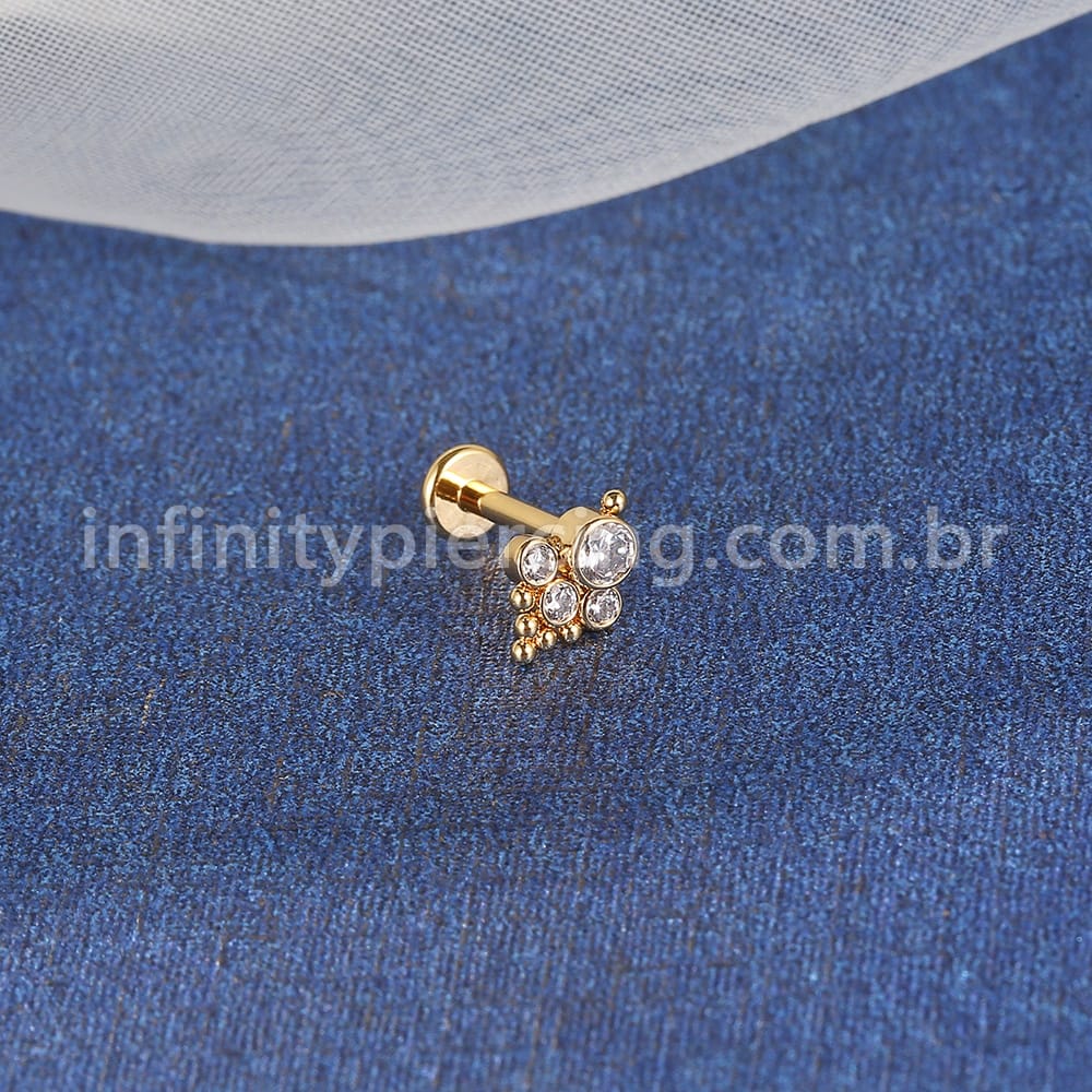 Piercing Labret Aço Cirúrgico Indiano Zircônias