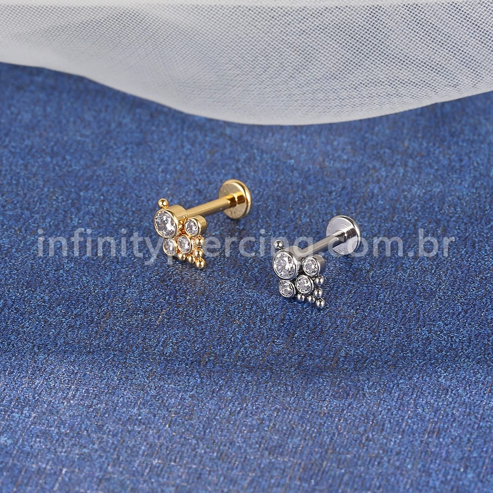 Piercing Labret Aço Cirúrgico Indiano Zircônias