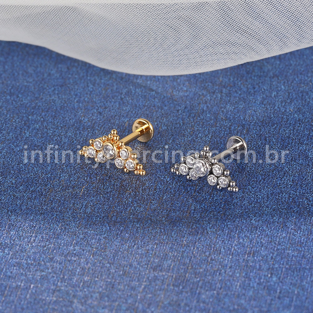 Piercing Labret Aço Cirúrgico Indiano Zircônia