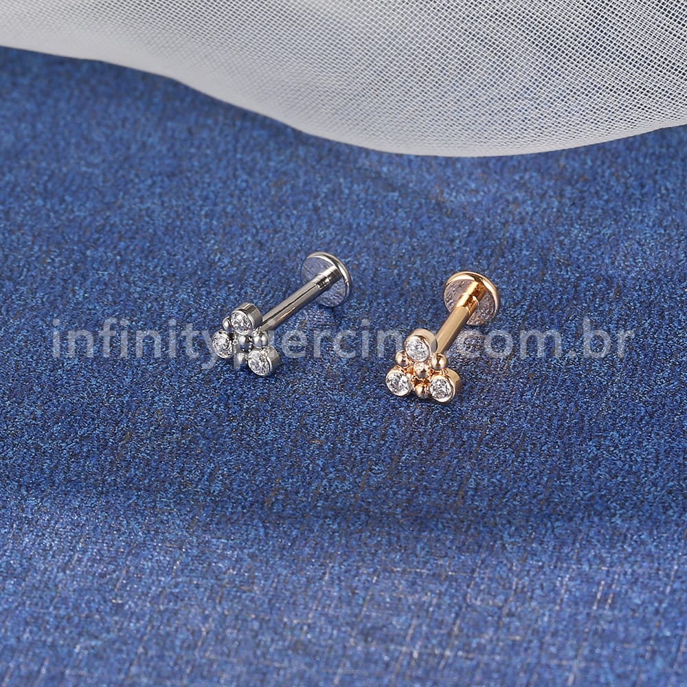 Piercing Labret Aço Cirúrgico Triângulo 3 Zircônia