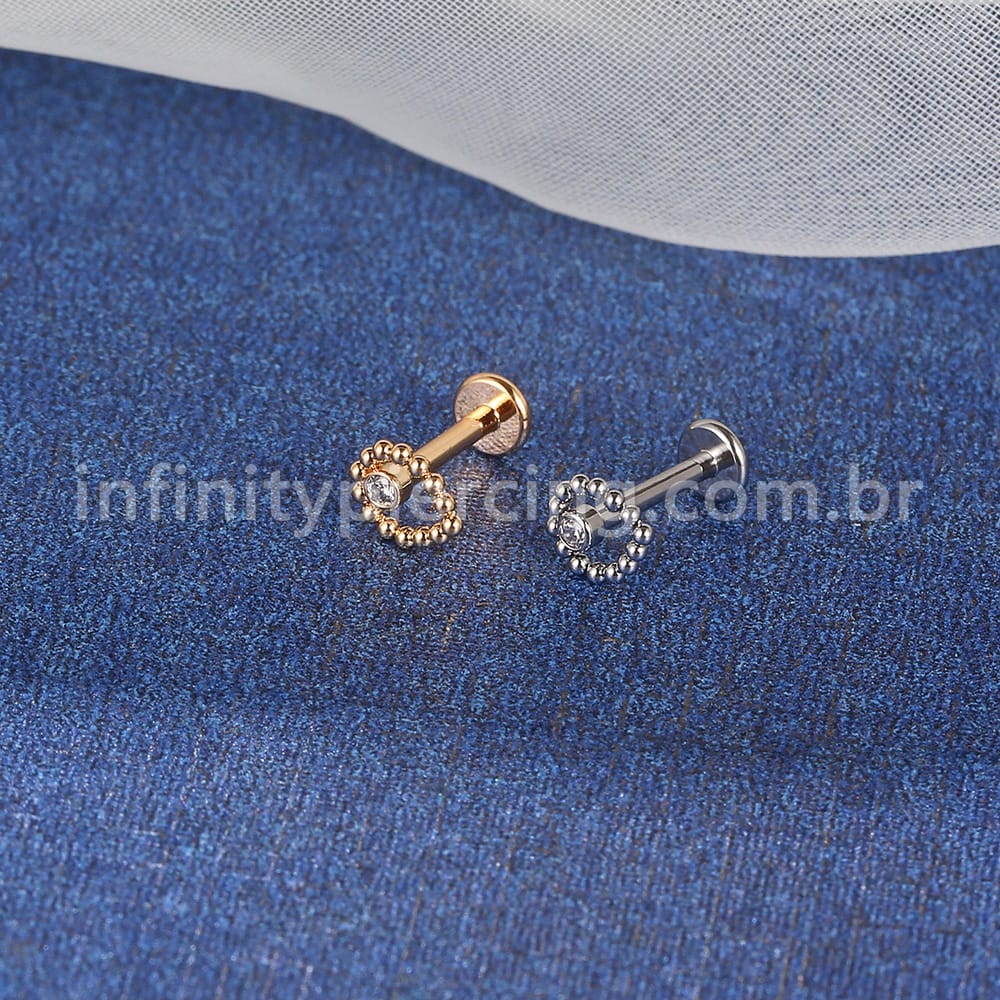 Piercing Labret Aço Cirúrgico Gota Zircônia Redondo