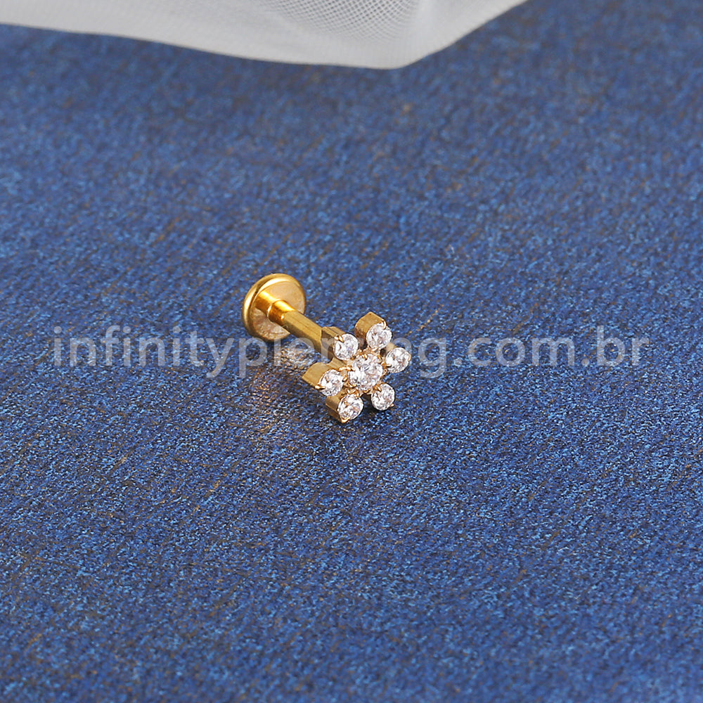 Piercing Labret Aço Cirúrgico Flor Zircônia Cravejada
