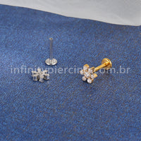 Piercing Labret Aço Cirúrgico Flor Zircônia Cravejada