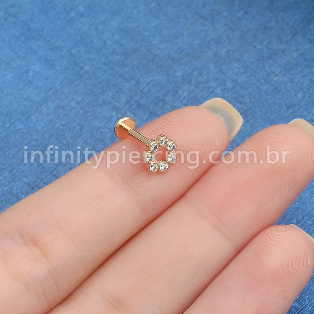 Piercing Labret Aço Cirúrgico Redondo 8 Zircônia