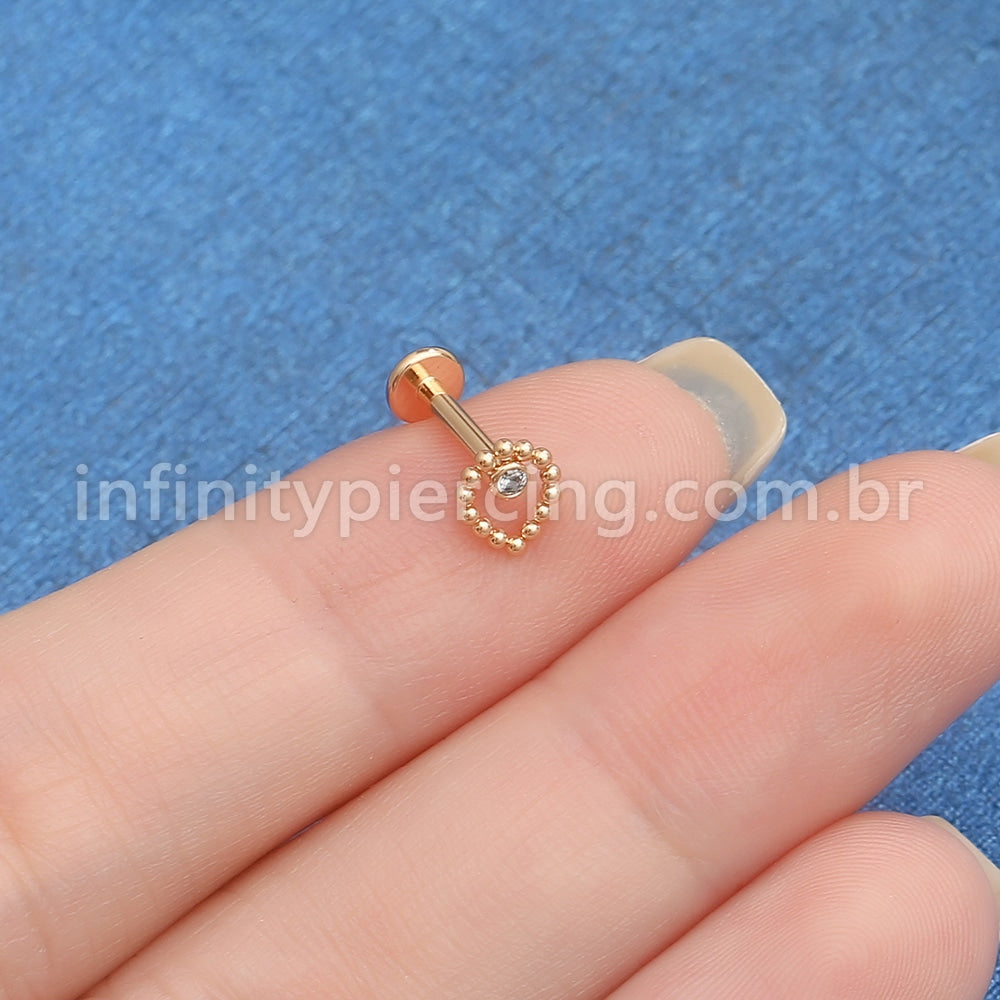 Piercing Labret Aço Cirúrgico Gota Zircônia Redondo