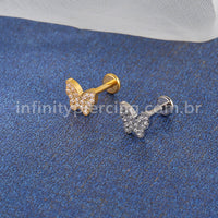 Piercing Labret Titânio Borboleta Zircônia Cravejada