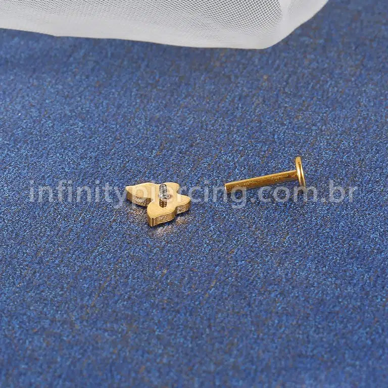 Piercing Labret Titânio Borboleta Zircônia Cravejada