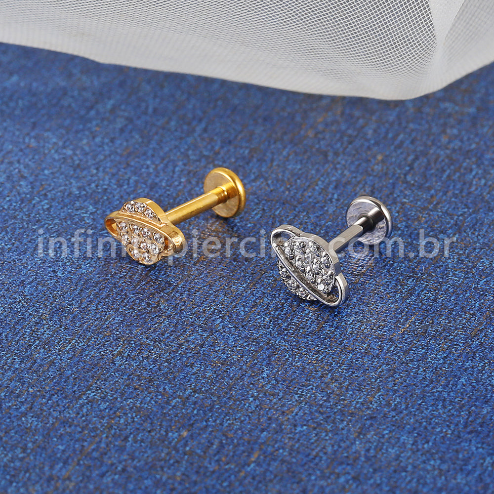 Piercing Labret Titânio Planeta Zircônia Cravejada