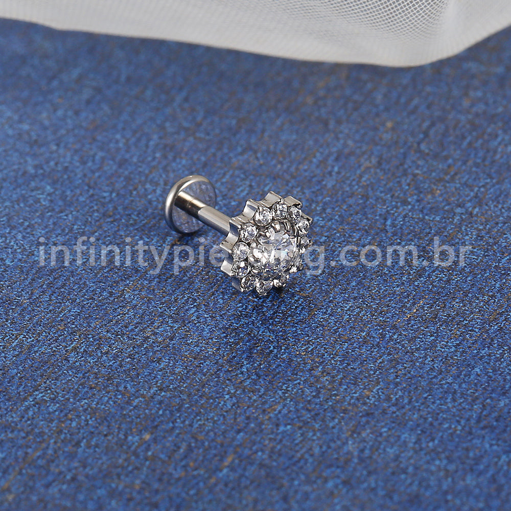 Piercing Labret Titânio Flor Zircônia Cravejada