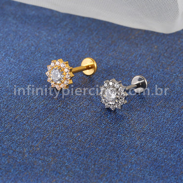 Piercing Labret Titânio Flor Zircônia Cravejada