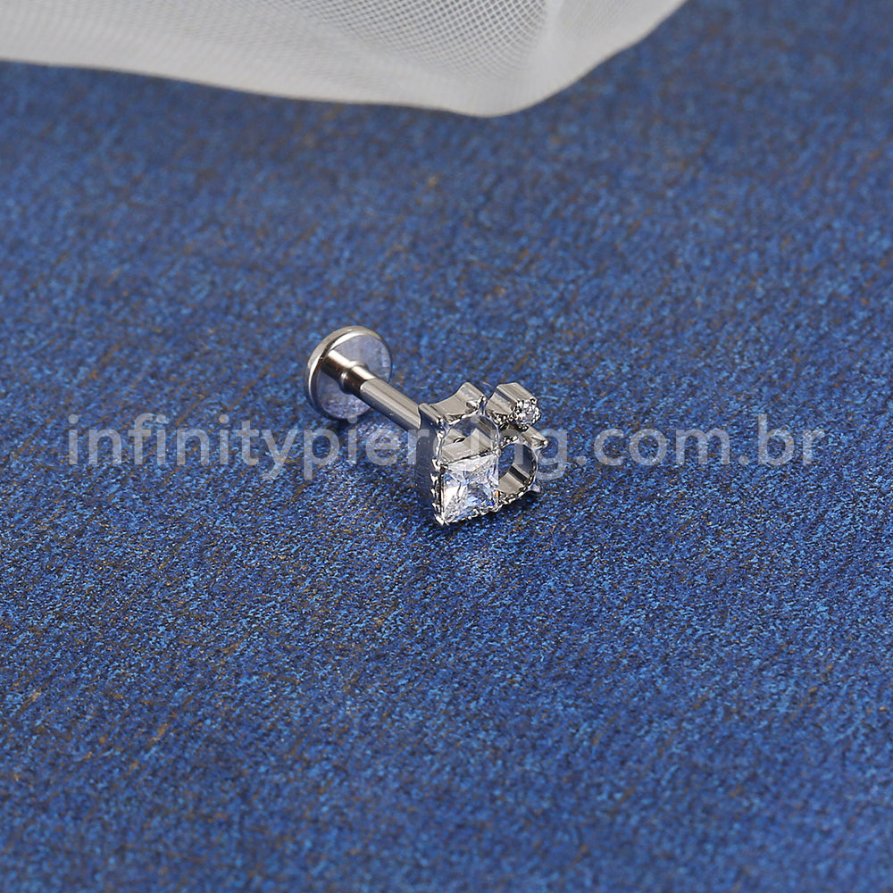 Piercing Labret Titânio Coração Zircônia Cravejada