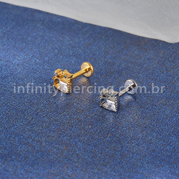 Piercing Labret Titânio Coração Zircônia Cravejada