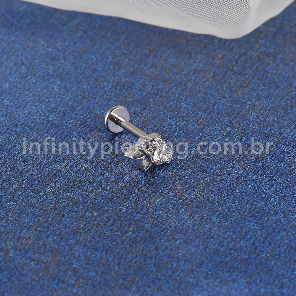 Piercing Labret Titânio Coração Zircônia Cravejada E Borboleta