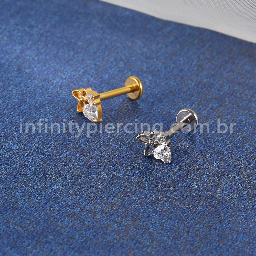 Piercing Labret Titânio Coração Zircônia Cravejada E Borboleta