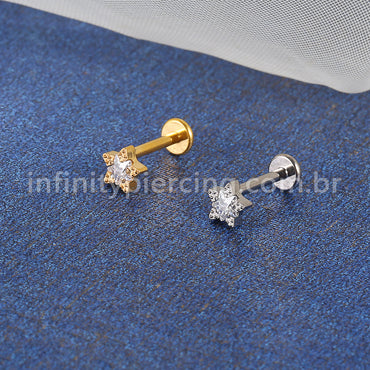 Piercing Labret Titânio Estrela 1 Pedra Zircônia