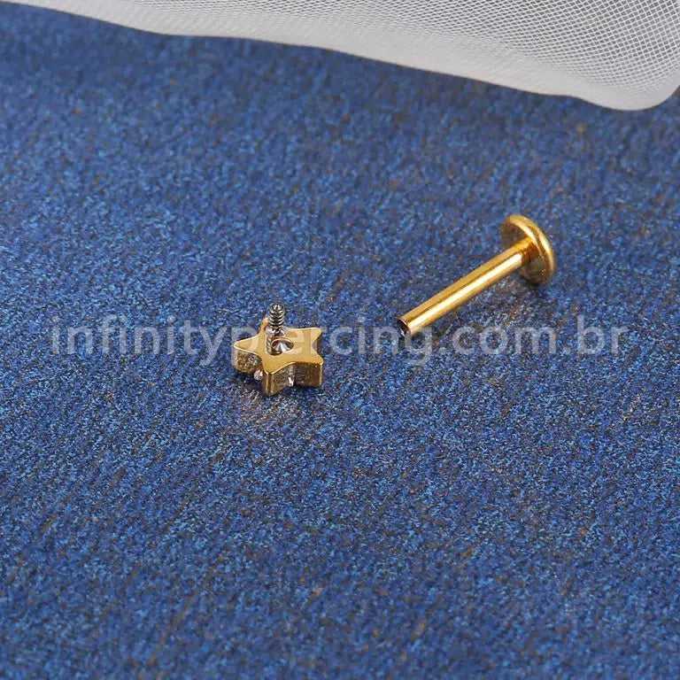 Piercing Labret Titânio Estrela 1 Pedra Zircônia