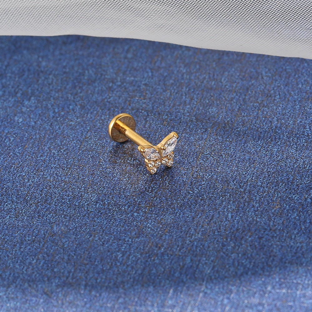 Piercing Labret Titânio Borboleta Zircônia Cravejada