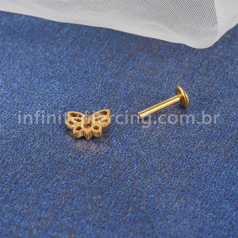 Piercing Labret Titânio Borboleta Zircônia Cravejada