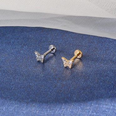 Piercing Labret Titânio Borboleta Zircônia Cravejada