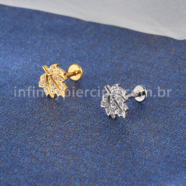 Piercing Labret Titânio Folha Zircônia Cravejada
