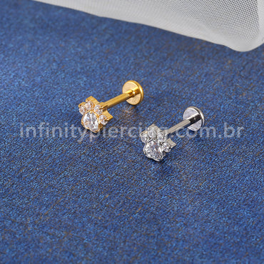 Piercing Labret Titânio Patinha Zircônia Cravejada