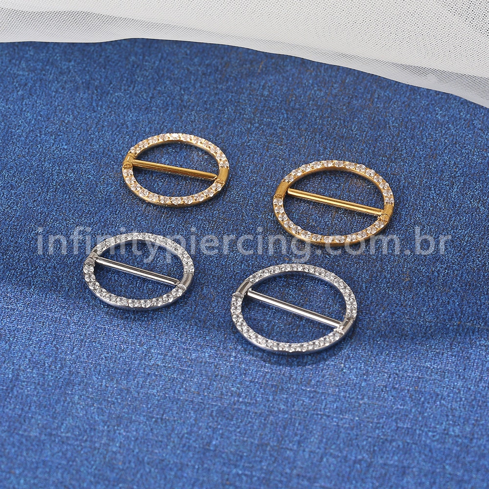Piercing Argola Titânio Mamilo Zircônia Cravejada