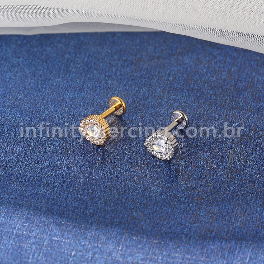 Piercing Labret Titânio Gota Zircônia