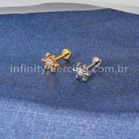 Piercing Labret Titânio Floco De Neve Zircônias
