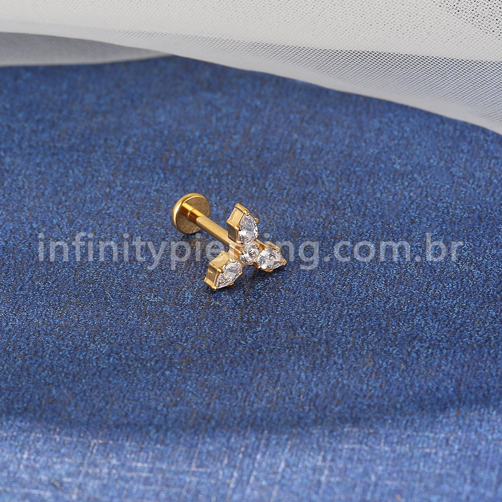 Piercing Labret Titânio 4 Zircônia Cravejada