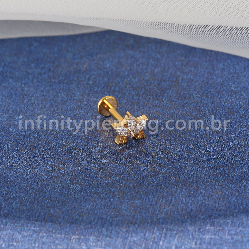 Piercing Labret Titânio 4 Pedras Zircônia