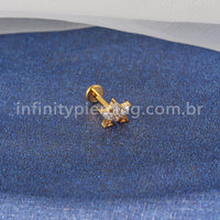 Piercing Labret Titânio 4 Pedras Zircônia