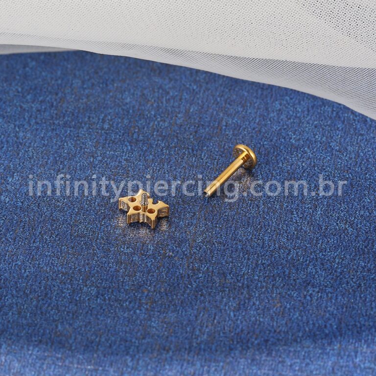 Piercing Labret Titânio 4 Pedras Zircônia