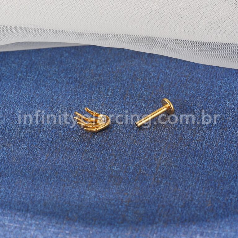 Piercing Labret Titânio Mão Esqueleto